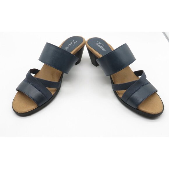 Trotters Womens Navy Blue Heeled Sandals 10 Leather Upper NEW - Picture 2 of 7